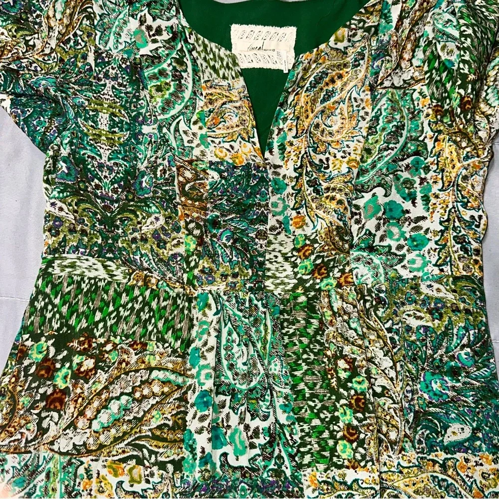 Anthropologie Floreat Amelie Paisley 100% Silk Bell Sleeve Swing Dress Sz 2 BOHO - Picture 8 of 15